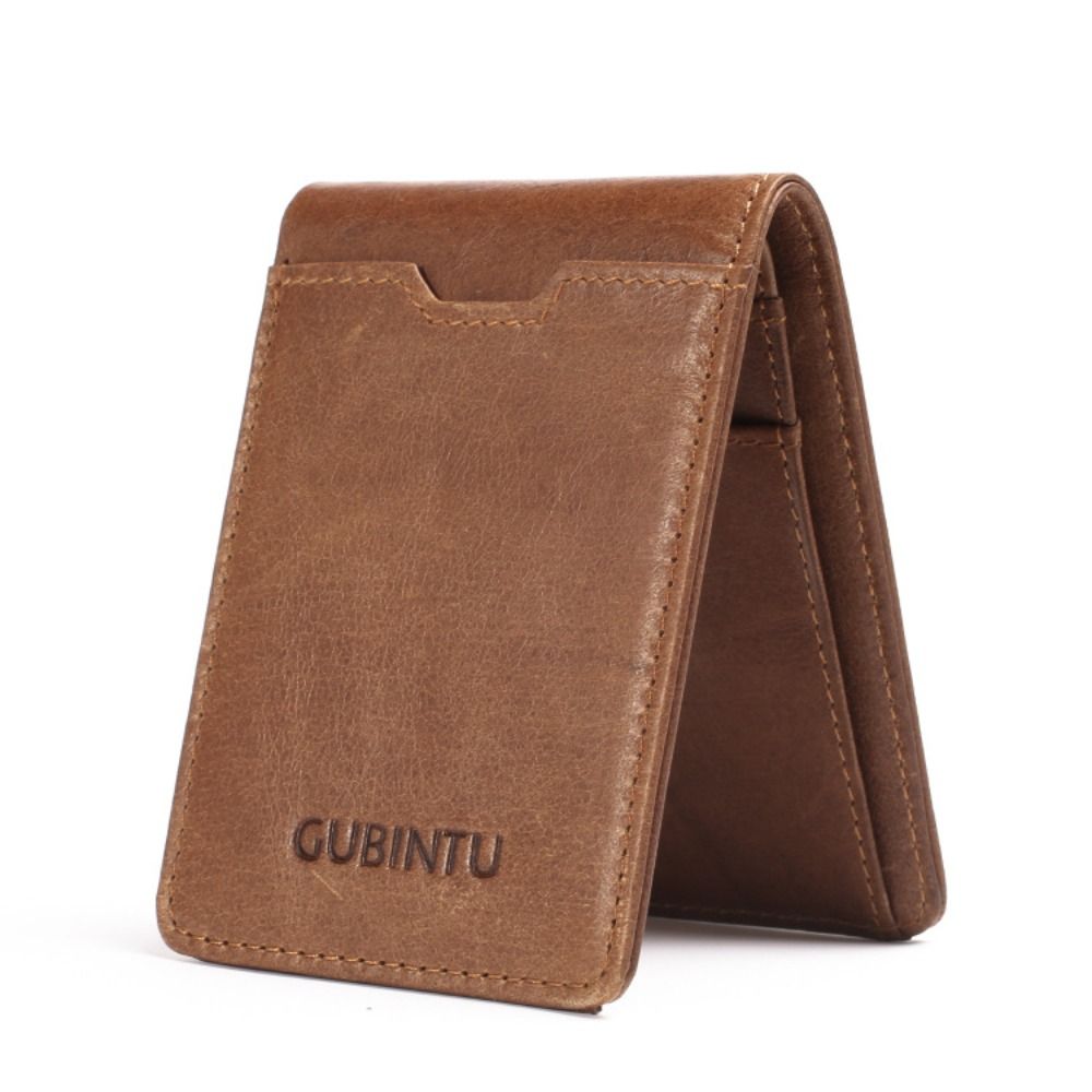 Money Clip Magnetic - กระเป๋าสตางค์หนังแท้สำหรับผู้ชาย ทรงบาง สไตล์วินเทจ ป้องกัน RFID ป้องกันการโจรกรรมข้อมูลบัตร