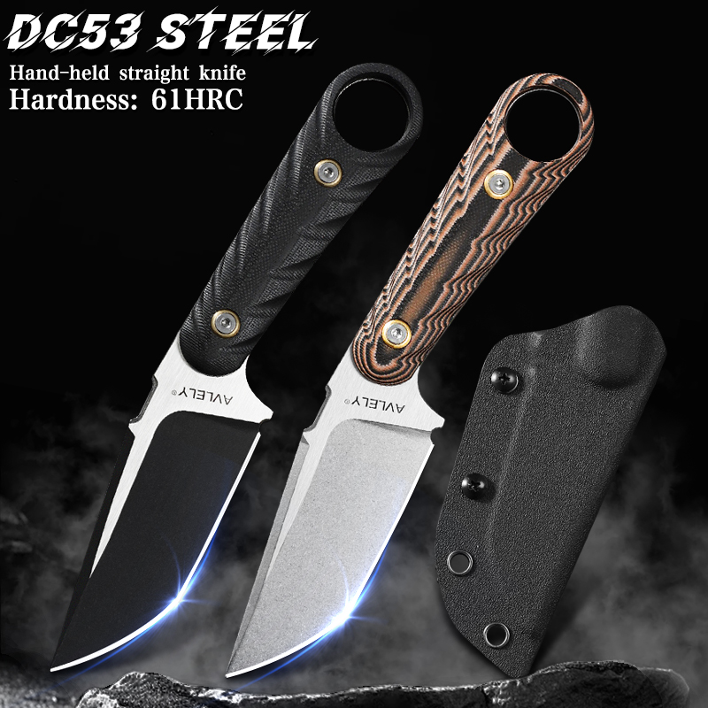 Edc Fixed Blade Deep Carry - มีดเหล็ก DC53 ความแข็งสูง ขอบคมตรง เหมาะสำหรับการเดินป่าและตั้งแคมป์กลางแจ้ง; เครื่องมือพกพาประจำวัน